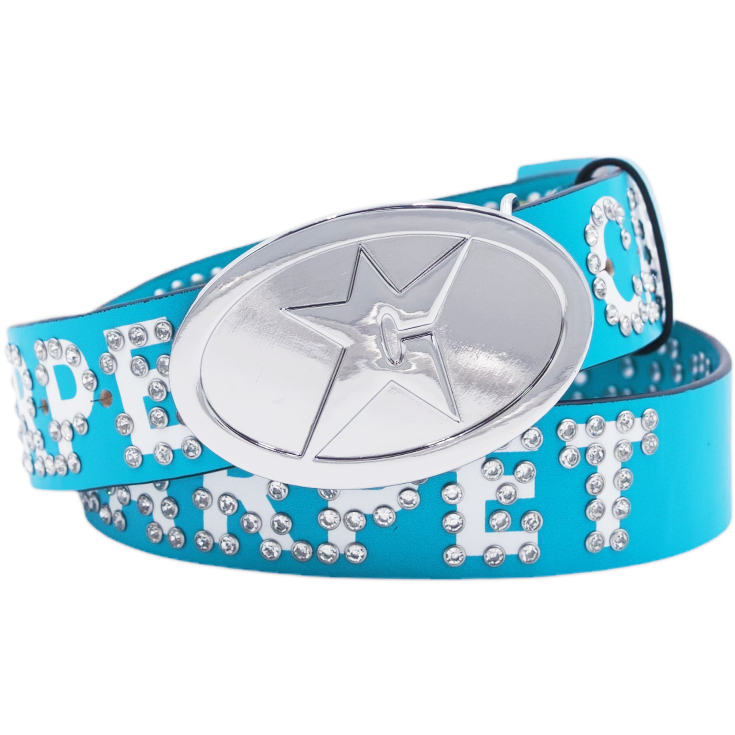 Carpet Company Rhinestone Leather Belt - Carolina Blue