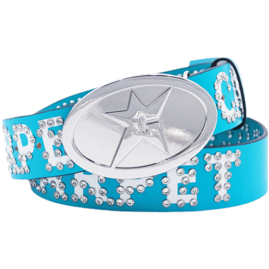 Carpet Company Rhinestone Leather Belt - Carolina Blue