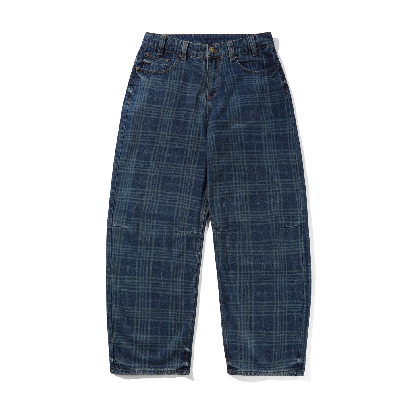 Butter Goods Burn Wide Cut Denim Jeans - Dark Indigo Plaid