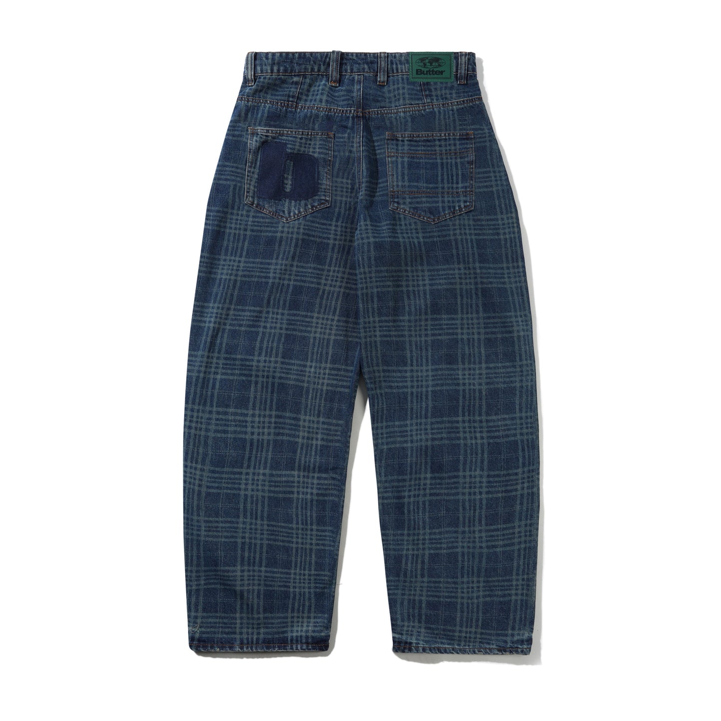 Butter Goods Burn Wide Cut Denim Jeans - Dark Indigo Plaid
