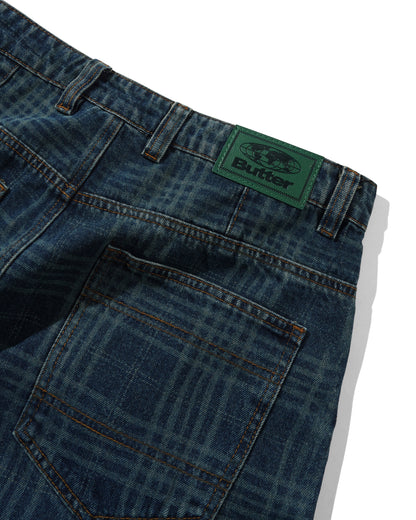 Butter Goods Burn Wide Cut Denim Jeans - Dark Indigo Plaid