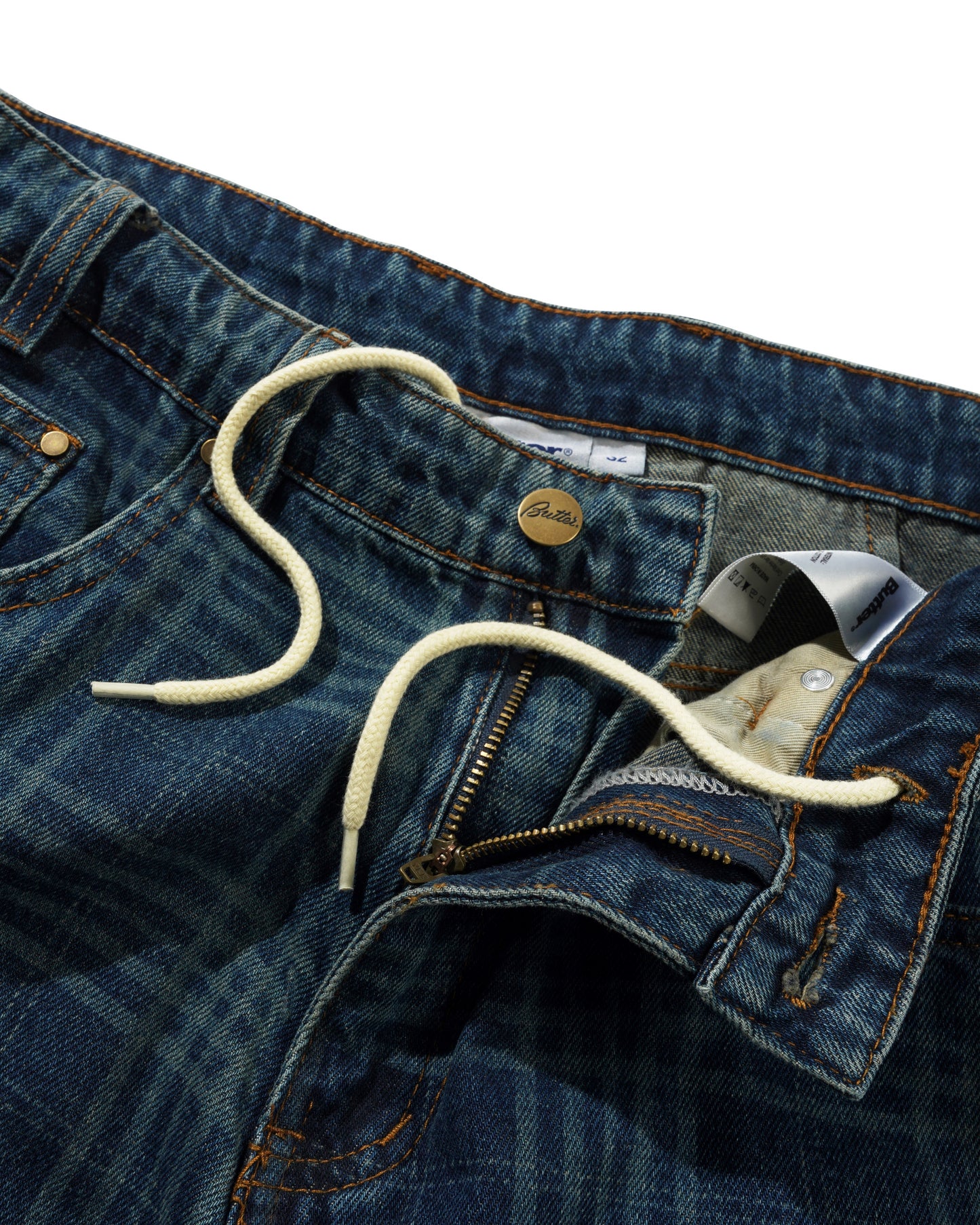 Butter Goods Burn Wide Cut Denim Jeans - Dark Indigo Plaid
