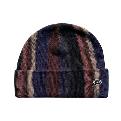 Frog Vertical Stripe Beanie - Navy/Grey