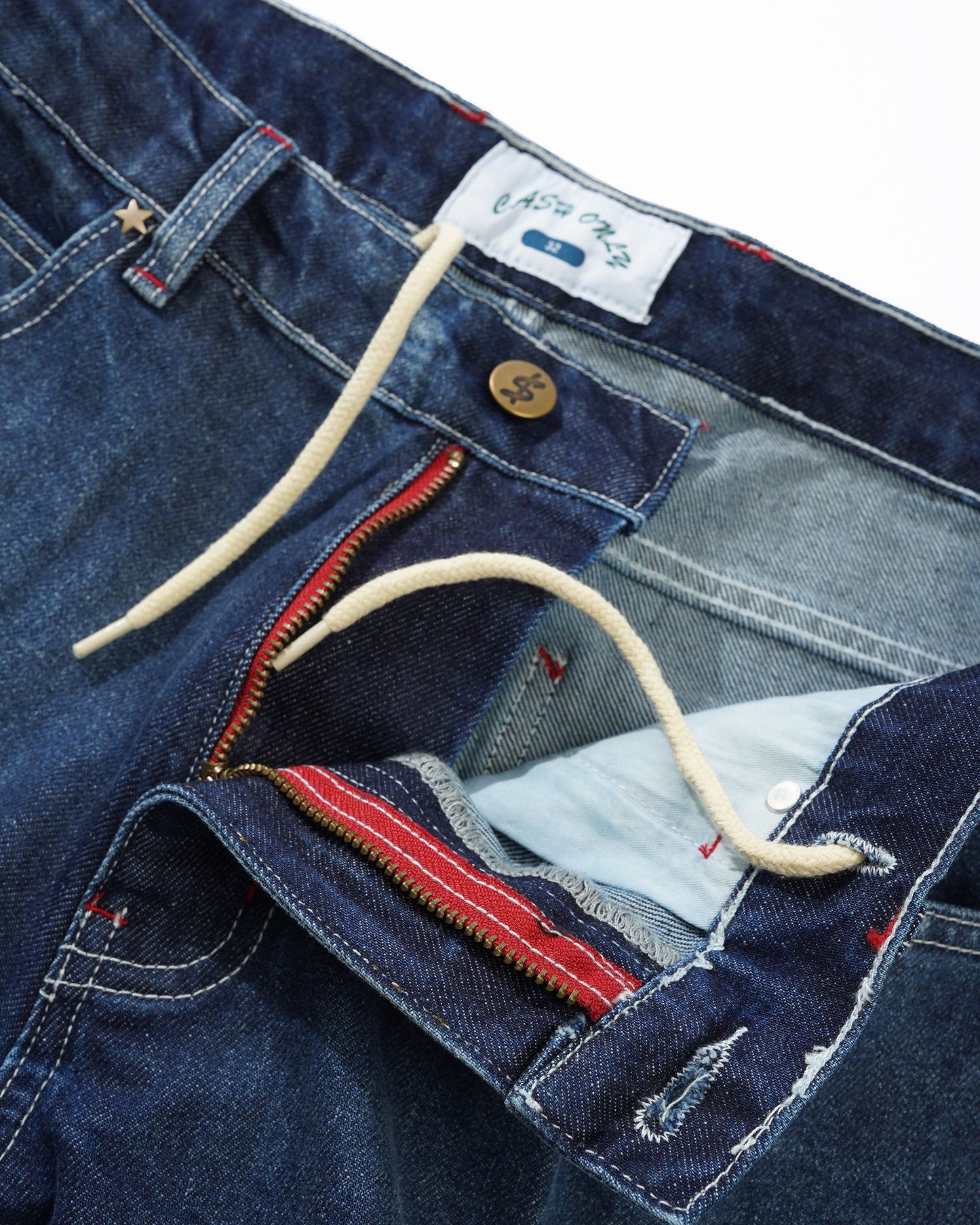 Cash Only Company Denim Jeans - Distressed Washed Slub Blue