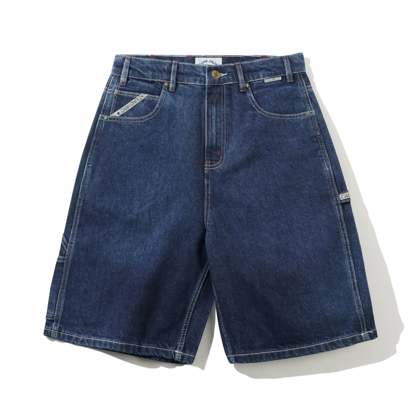 Cash Only Company Denim Shorts - Distressed Washed Slub Blue