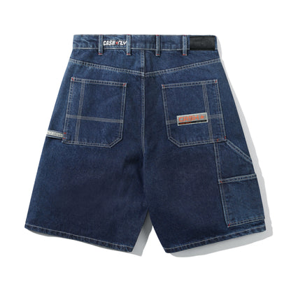 Cash Only Company Denim Shorts - Distressed Washed Slub Blue
