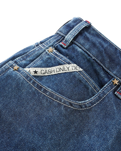 Cash Only Company Denim Shorts - Distressed Washed Slub Blue