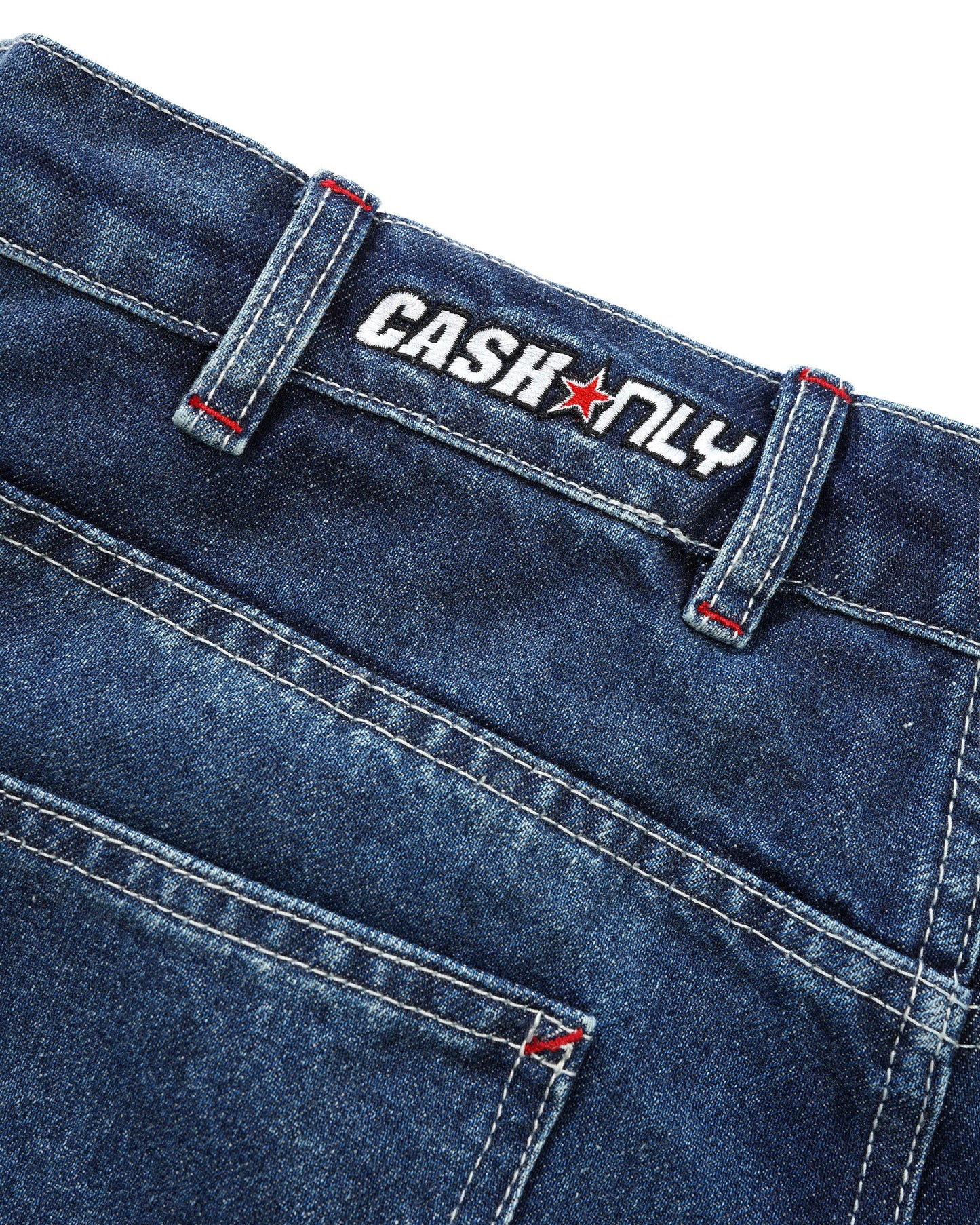 Cash Only Company Denim Shorts - Distressed Washed Slub Blue