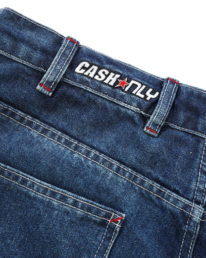 Cash Only Company Denim Shorts - Distressed Washed Slub Blue