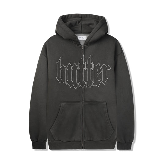 Butter Goods Cropped Zip-Thru Hoodie - Washed Black