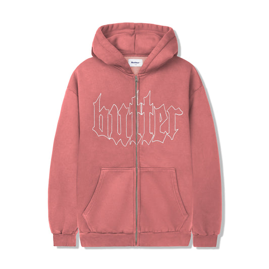 Butter Goods Cropped Zip-Thru Hoodie - Washed Burgundy