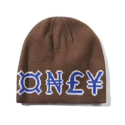 Cash Only Currency Skully Beanie - Brown