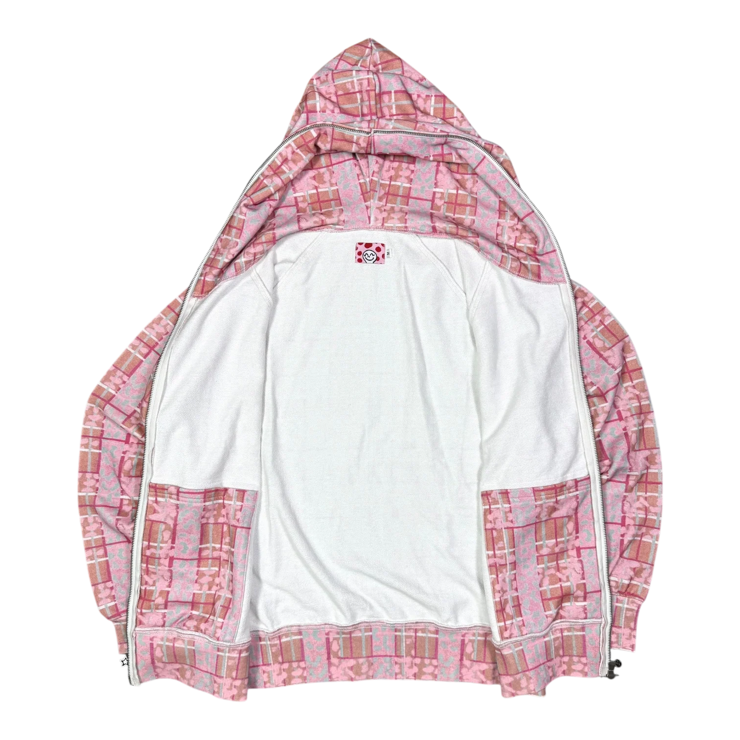 Star Team Leopard Plaid Full Zip Hoodie - Pink