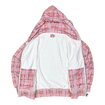 Star Team Leopard Plaid Full Zip Hoodie - Pink