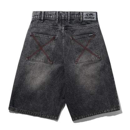 Butter Goods Distressed Big Denim Shorts - Gun Metal