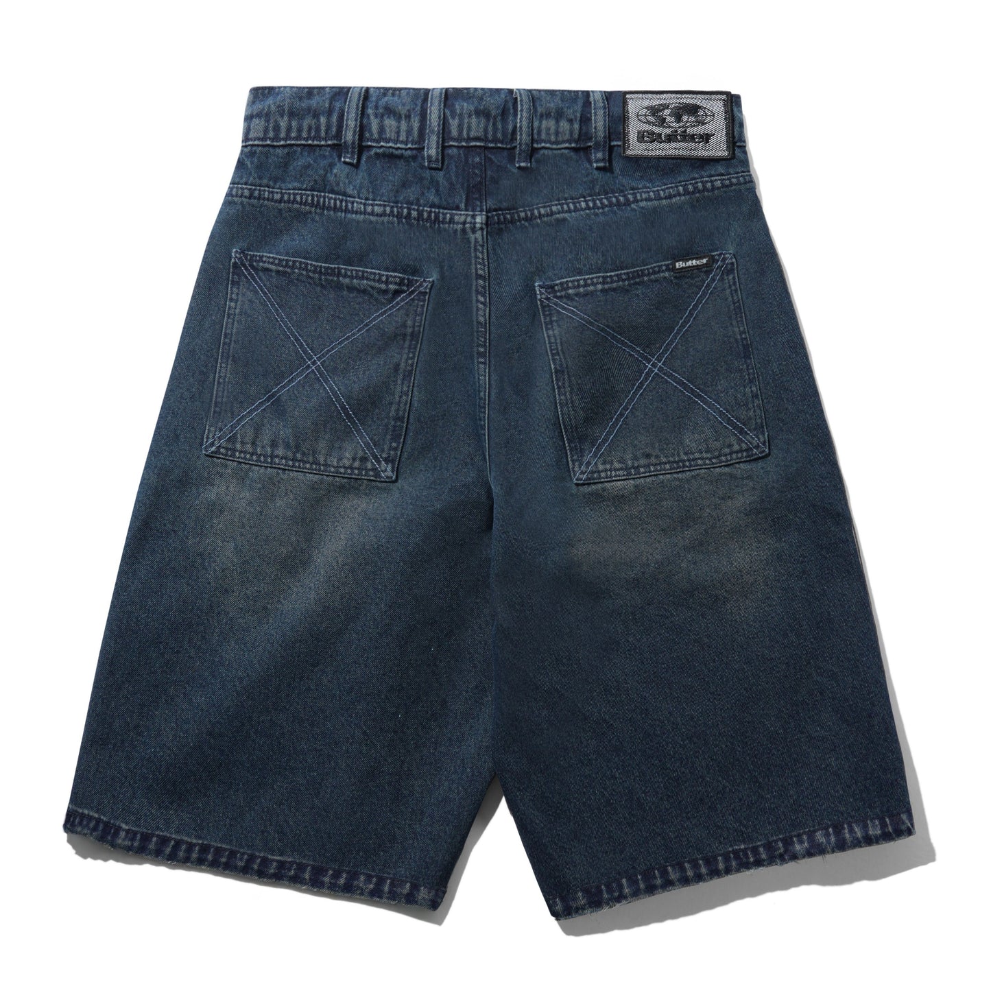 Butter Goods Distressed Big Denim Shorts - Washed Dark Blue