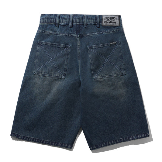 Butter Goods Distressed Big Denim Shorts - Washed Dark Blue