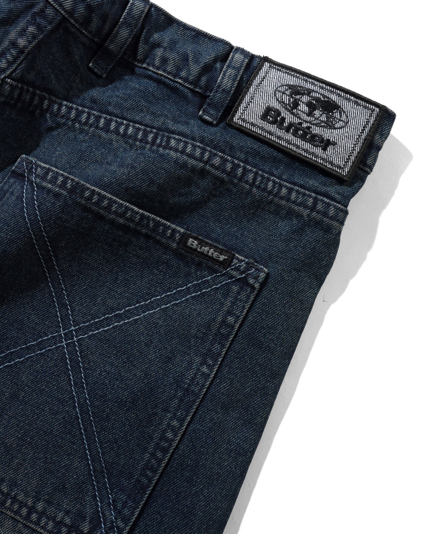 Butter Goods Distressed Big Denim Shorts - Washed Dark Blue