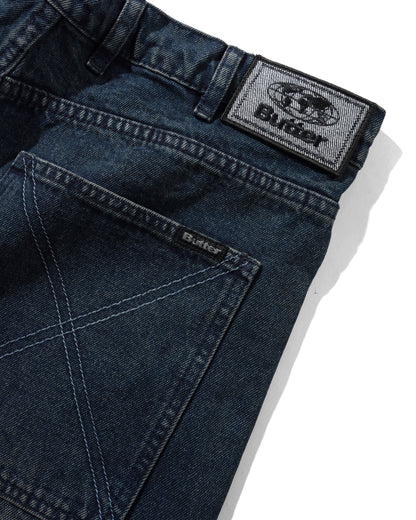 Butter Goods Distressed Big Denim Shorts - Washed Dark Blue