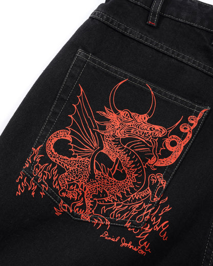 Butter Goods x Daniel Johnston Dragon Denim Shorts - Washed Black