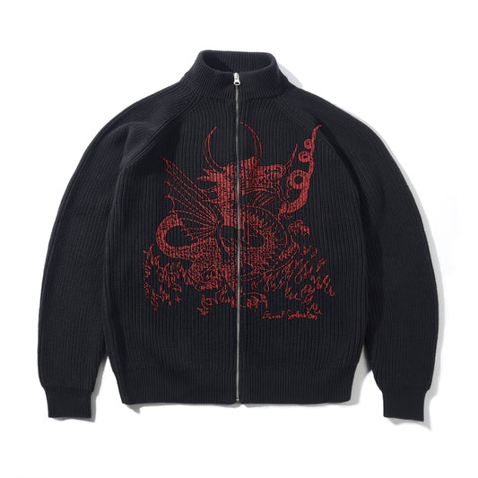 Butter Goods x Daniel Johnston Dragon Knit Zip-Thru Sweater - Black/Red