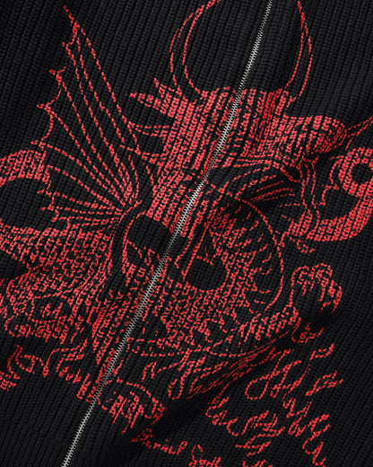 Butter Goods x Daniel Johnston Dragon Knit Zip-Thru Sweater - Black/Red