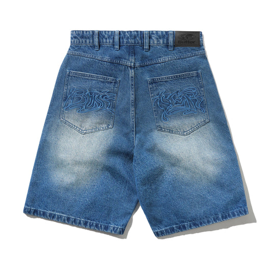 Butter Goods Drummer Baggy Denim Shorts - Stone Wash Blue