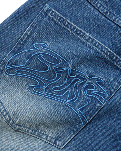 Butter Goods Drummer Baggy Denim Shorts - Stone Wash Blue