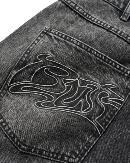 Butter Goods Drummer Baggy Denim Shorts - Streaky Black