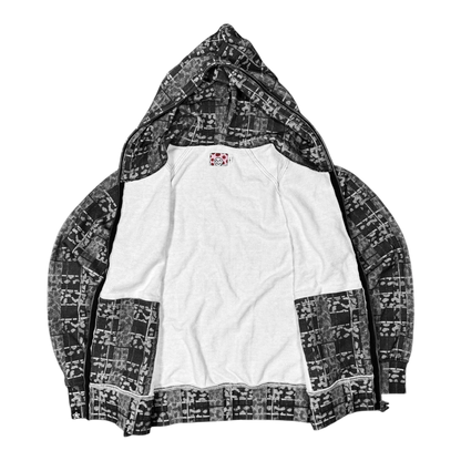 Star Team Leopard Plaid Full Zip Hoodie - Black