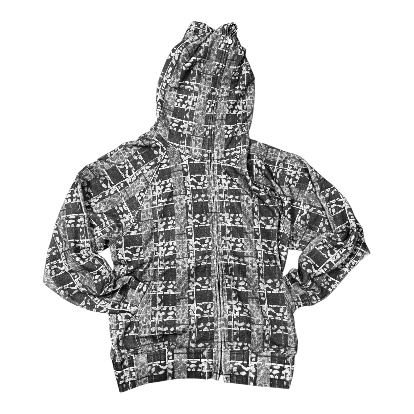 Star Team Leopard Plaid Full Zip Hoodie - Black