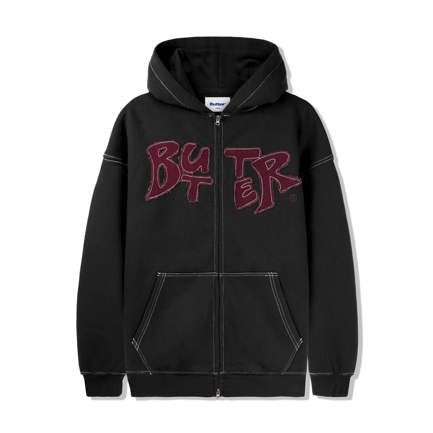 Butter Goods Fabric Applique Zip-Thru Hoodie - Black