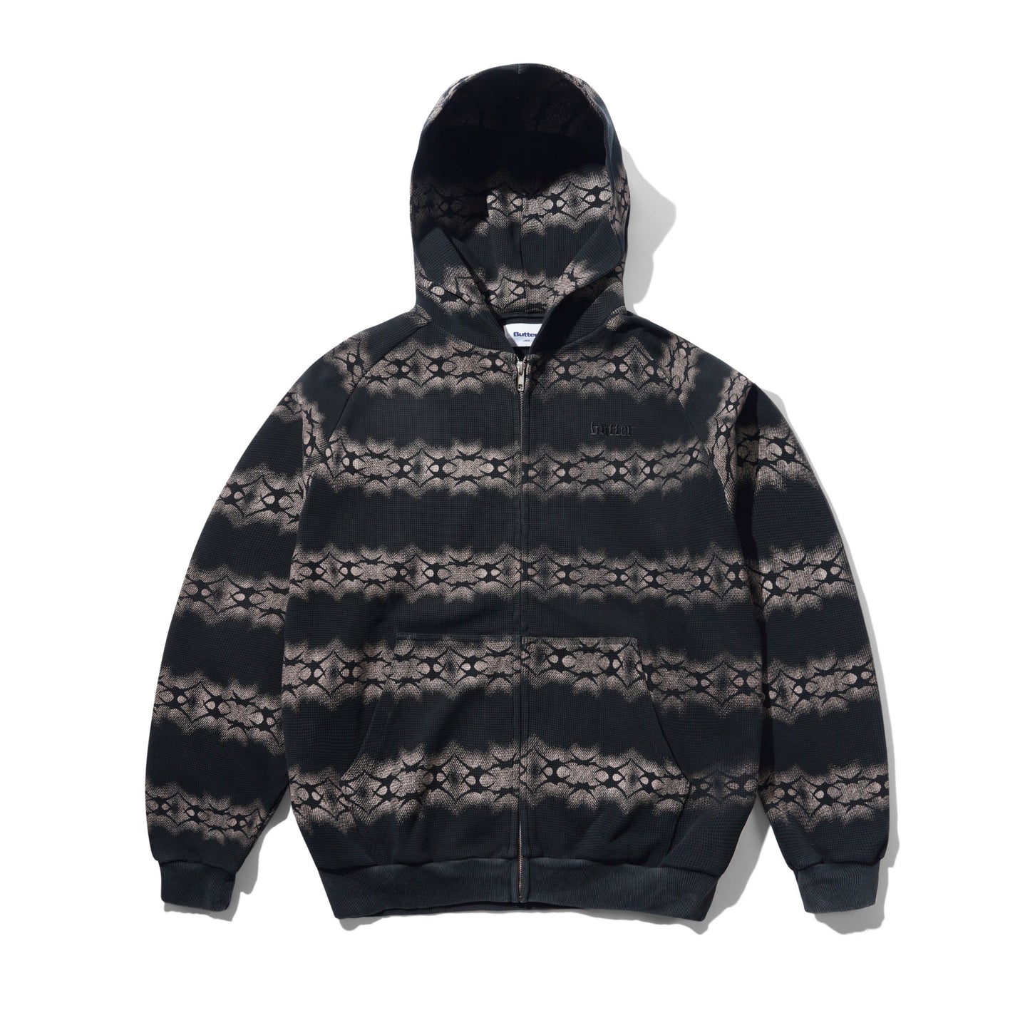 Butter Goods Faded Waffle Zip-Thru Hoodie - Washed Black