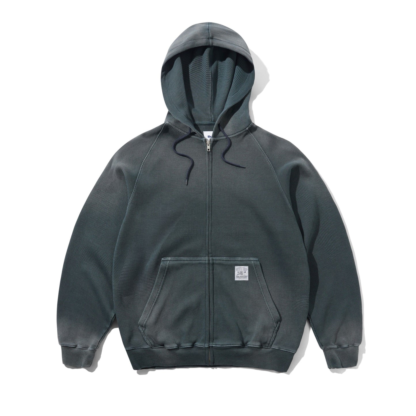 Butter Goods Faded Waffle Zip Hoodie - Washed Black