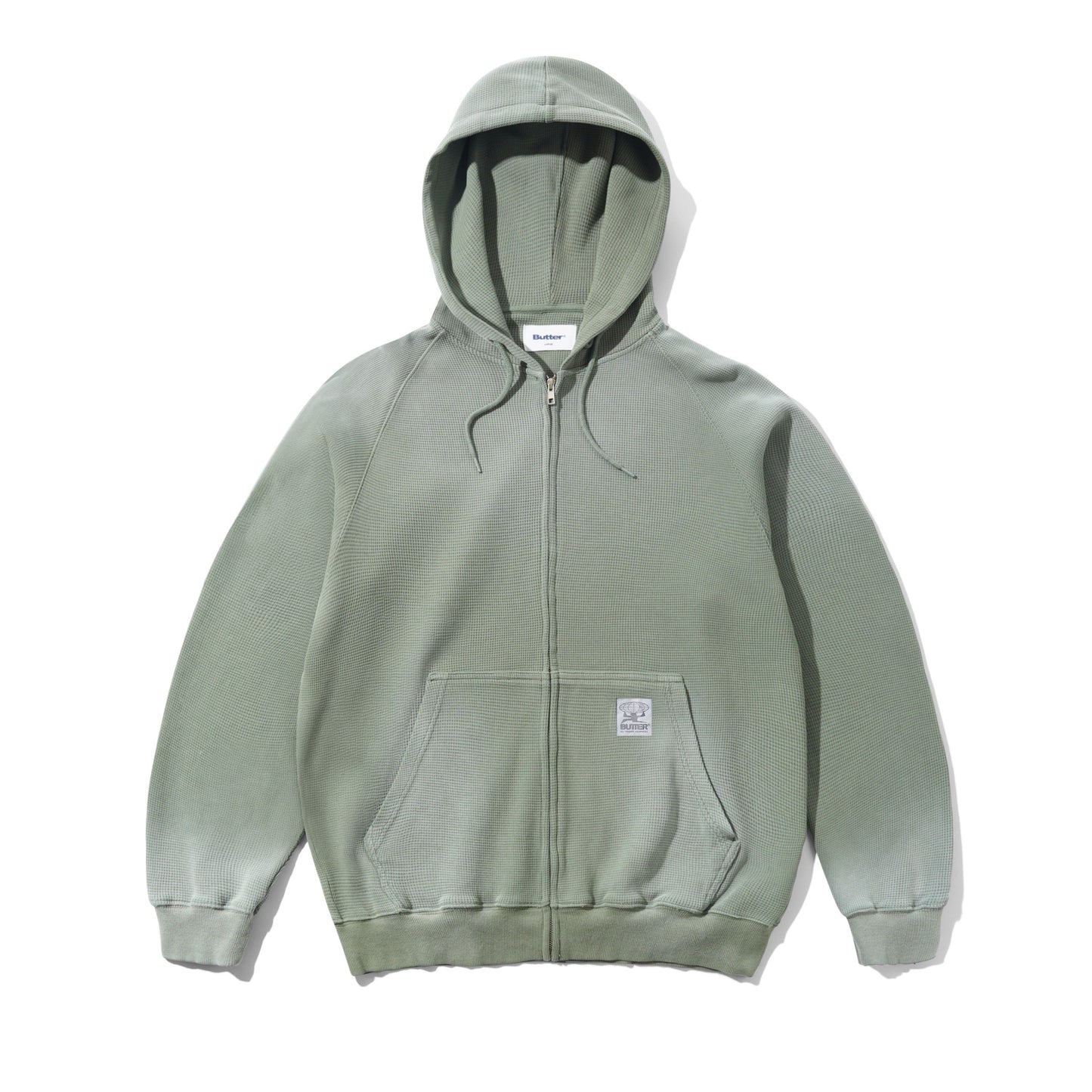 Butter Goods Faded Waffle Zip Hoodie - Washed Sage