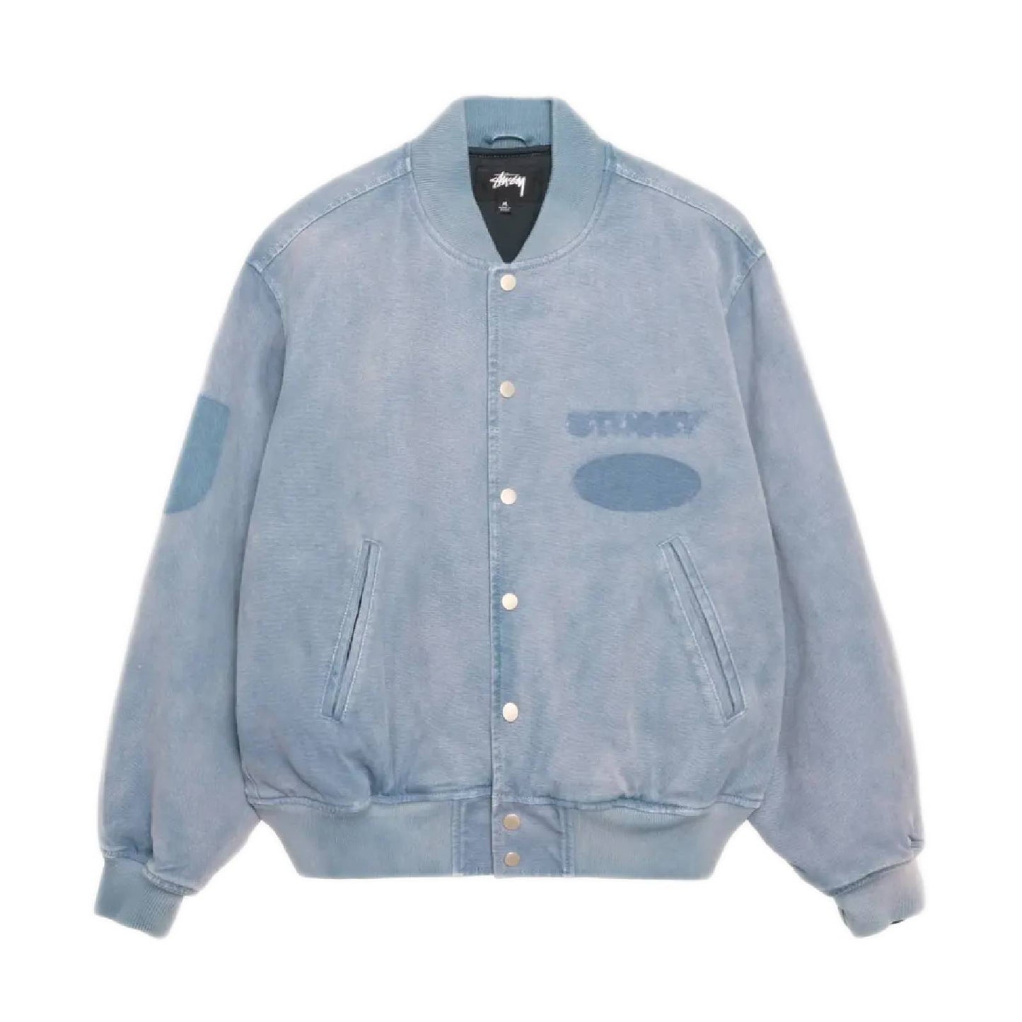 Stussy Ghost Logo Canvas Varsity Jacket - Blue