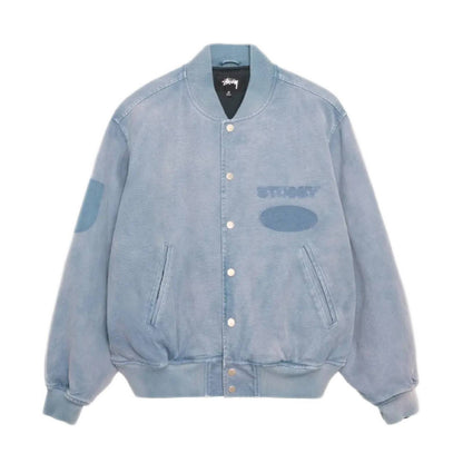 Stussy Ghost Logo Canvas Varsity Jacket - Blue