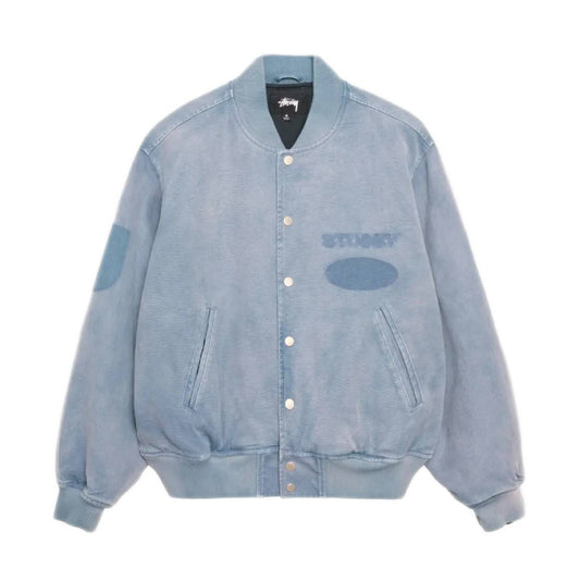 Stussy Ghost Logo Canvas Varsity Jacket - Blue