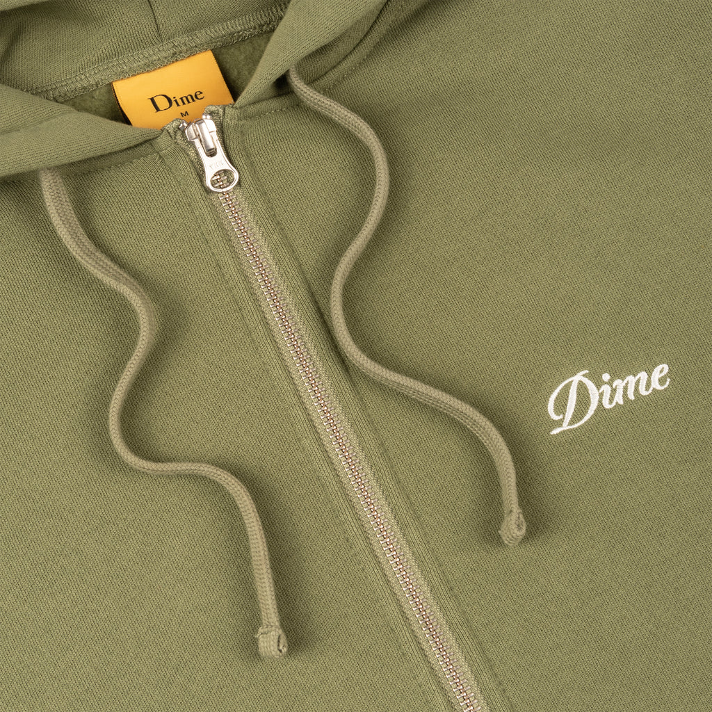 Dime Cursive Small Logo Zip Hoodie - Army Green