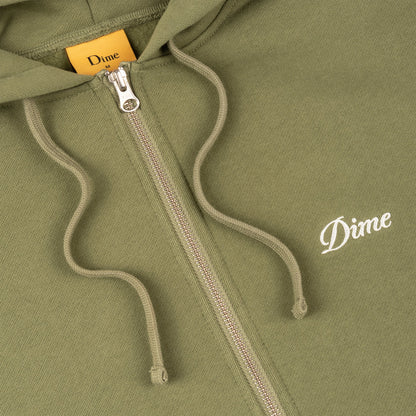 Dime Cursive Small Logo Zip Hoodie - Army Green