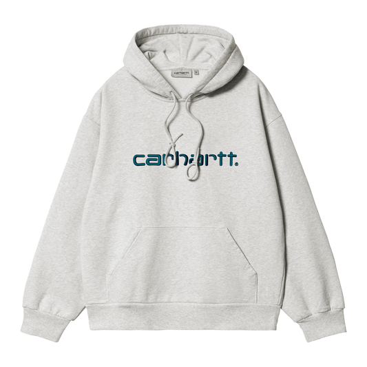 Carhartt WIP Logo Hoodie - Ash Heather/Duck Blue