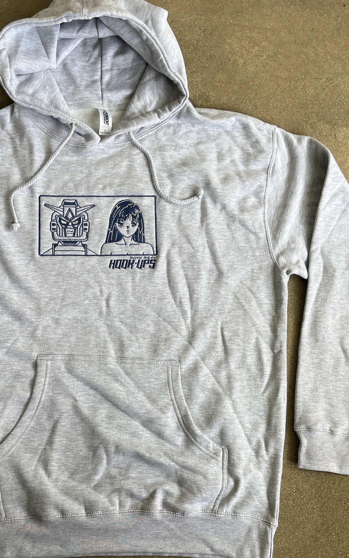 Hook-Ups Robot + Girl Embroidered Hoodie - Heather Grey