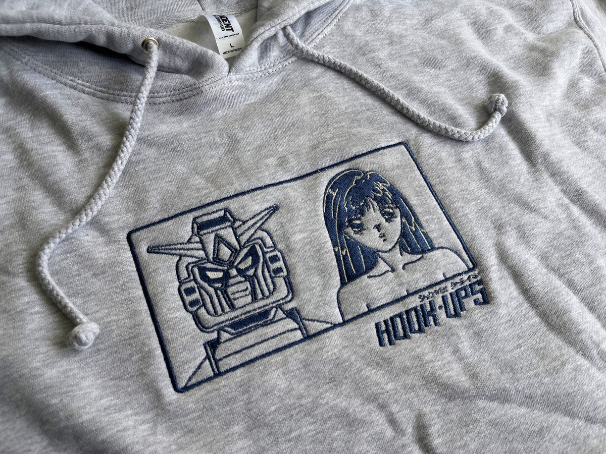 Hook-Ups Robot + Girl Embroidered Hoodie - Heather Grey