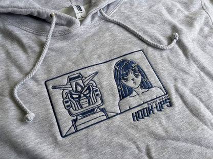 Hook-Ups Robot + Girl Embroidered Hoodie - Heather Grey