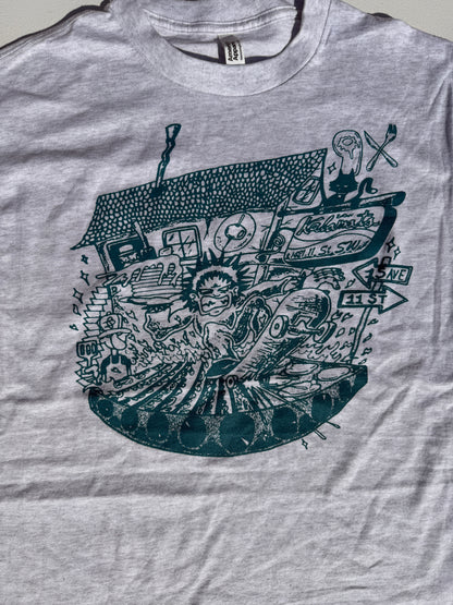 Ninetimes Grill Master Tee - Ash/Teal