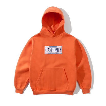 Cash Only License Plate Hoodie - Tangerine
