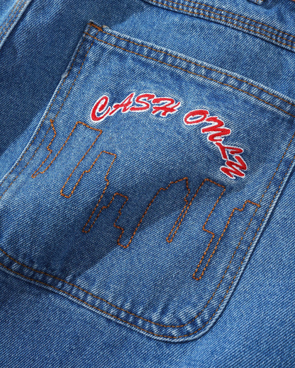 Cash Only Logo Baggy Denim Jeans - Washed Indigo