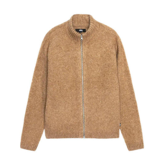 Stussy Brushed Mock Full Zip Sweater - Camel