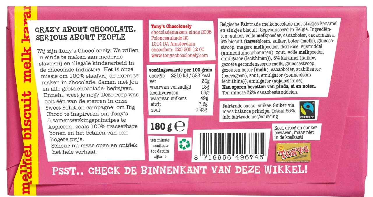 Tony's Chocolonely Caramel Biscuit Milk Chocolate Bar