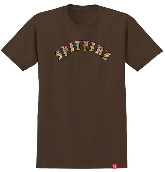 Spitfire Old E Fade Tee - Dark Chocolate/Red/Yellow